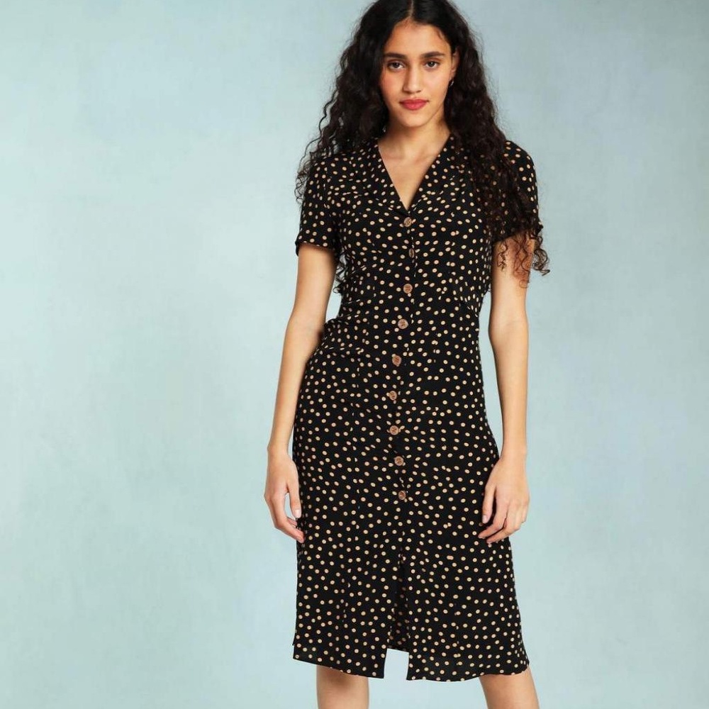 Rouje Paris Marin Midi Dress in Pois Noir Black and Ecru Polka Dots Size 38
